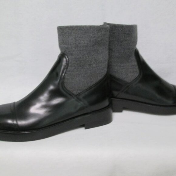 Crew Black Italian Leather Rib-Cuff Ankle Boots-Black/Gray-Various-NIB - Picture 4 of 13
